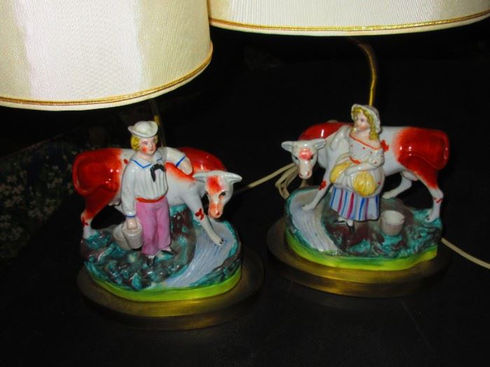 Pair of Staffordshire lamps