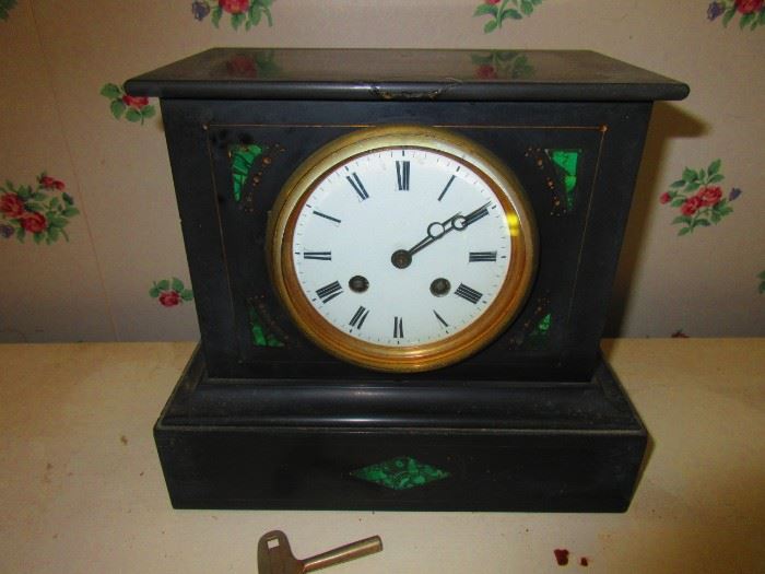 19th C. Marble Clock with Inlay