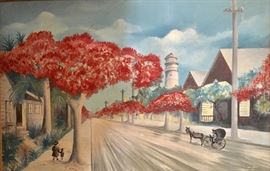 Bougainvillea Trees in Old Key West painting by WPA artist, Paul DiNegro offered by Susie's Key West Estate Sales