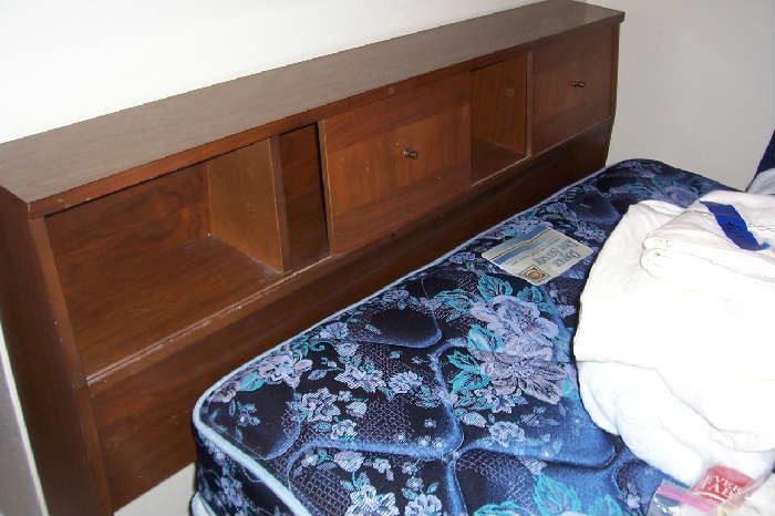 Full size bedroom set- headboard with mattress, box springs and frame, dresser with mirror and chest of drawers