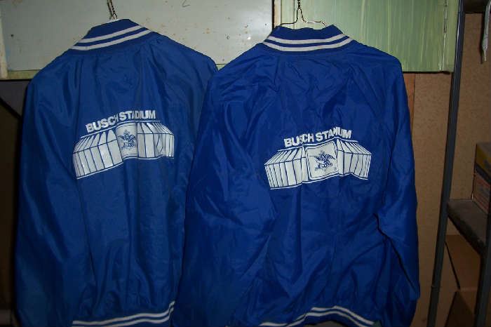 2 Satin jackets with Busch Stadium logo screen printed on back