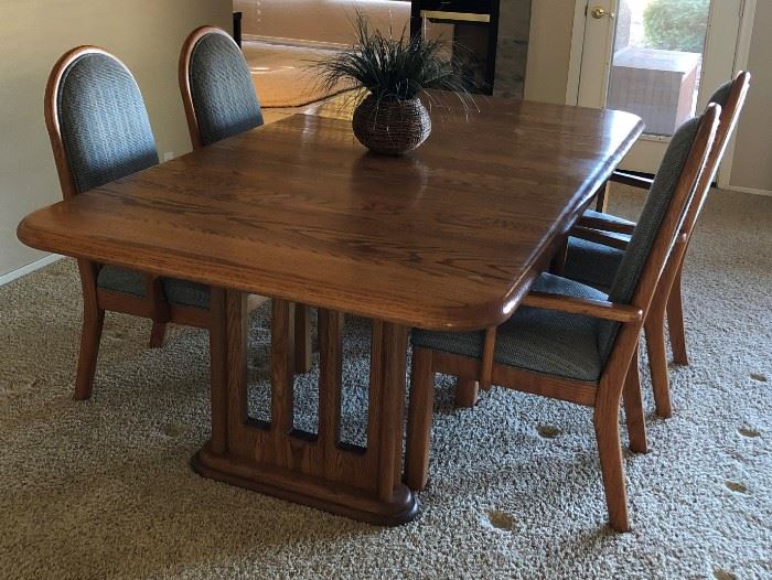 Solid Oak Dining Table 6'9" x 3' 7" w/ 4 Arm Chairs (leaf -23 1/2") Wambold Fine Furniture 
