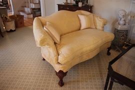 Pair Hickory Chair camel back loveseats