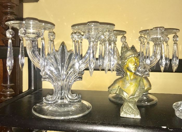 Antique Crystal/prism candle sticks-pair