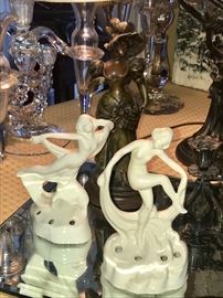 Art Deco nude Scarf dancers/ flower frogs