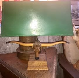 Long Horn table lamp-leather shade