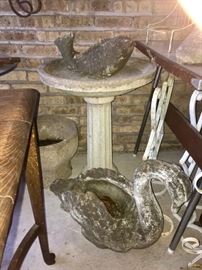 Large cement swan and bird bath