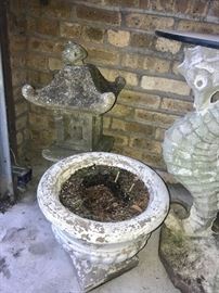 Cement planter and oriental lantern 
