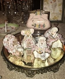 Beautiful small porcelain dolls-vintage vanity mirror - Mirror tray  is sold