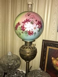 Hand painted and brass antique hurricane lamp