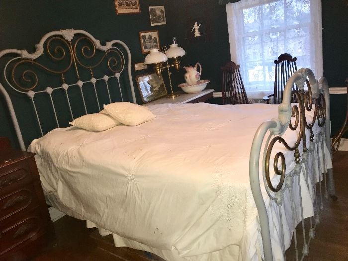 Vintage full size wrought iron bed with a like new Posturepedic mattress (can be sold separately
