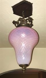 Pink hued iridescent antique ceiling light-buyer must take down