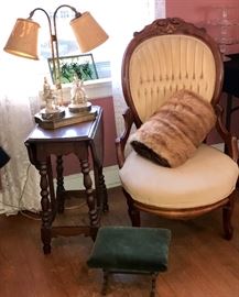 Lovely Drop Leaf Table; Mr. Side chair; small foot stool