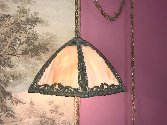 Stunning Antique Slag Glass hanging lamp