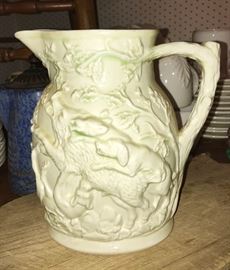 Tall antique pitcher; Mason's Ironstone pitcher, Boar Stag hunt scene  -- made in England