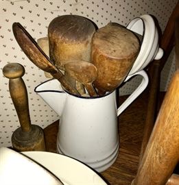 Antique wooden kitchen utensils 