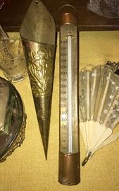 Vintage, fire match holder and thermometer 