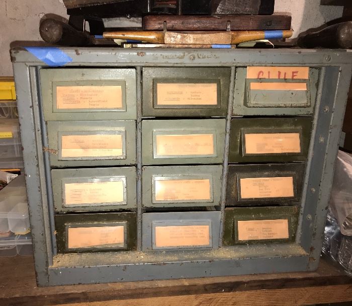 Vintage metal table top file cabinet