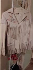 Leather/embroidered coat