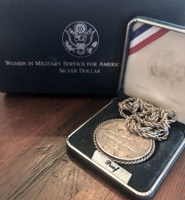 1994 Silver dollar “Women in Mimitary Service for America” proof coin on chain