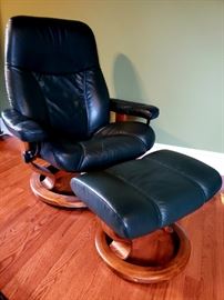 Ekornes leather recliner and ottoman