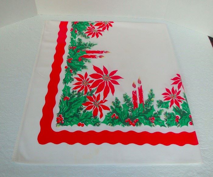1950s Christmas Cotton Print Tablecloth
