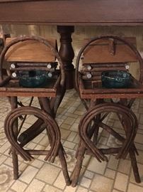 Primitive Handmade Bentwood Log Cabin Ashtray Stands