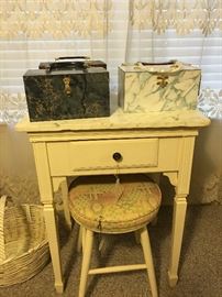 Collection of Vintage Mika Purses 
Marble Top Vanity & Stool