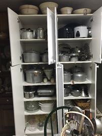 Large Collection of Vintage Wagner Wate Magnalite Pots, Miracle Maid Cookware Pots, Collection of Vintage Aluminum Pots, Vibtage Pressure Cookers, etc