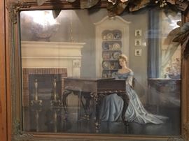 Vintage M. Ditlef Lithograph 
"Seated Victorian Woman Playing Piano"