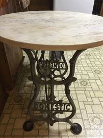 Several Custom Made Marble Top Tables on Vintage Cast Iron Sewing Machine Stands