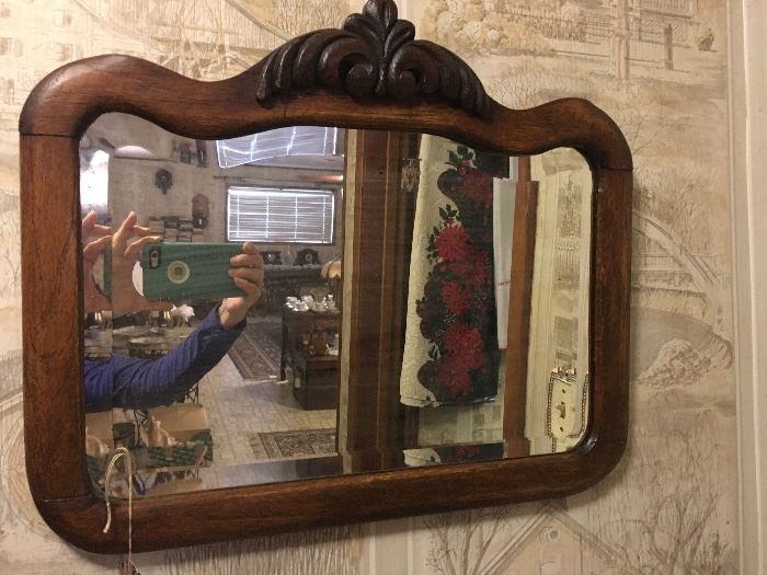 Very Old Beveled Oak Mirror