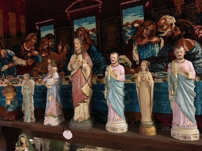 Large Collection of Vintage Teligious Statues and Rosaries