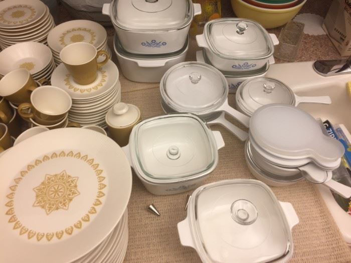 Many covered corning ware, all as new.