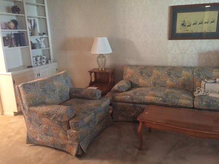 Very well built, has been recovered, as new condition, very comfortable. No stains at all. Smoke-free home.  Sofa, $250.  Chair $75.00