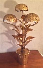 Mid-century Italian gilt metal hydrangea lamp (28" tall)