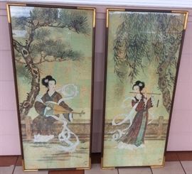 Pair of Chinese watercolors by Yu - each 15.5" x 36.5"