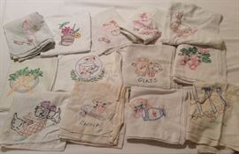 Vintage embroidered sack cloth dish towels