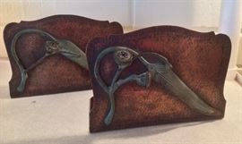 Copper eucalyptus bookends by Fred Brosi, Ye Olde Copper Shoppe, San Francisco, circa 1915 (Arts & Crafts era)