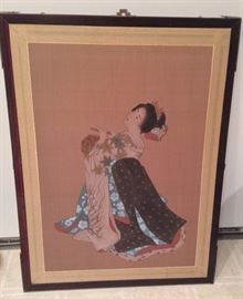 Japanese painting on silk of geisha (18" x 24")