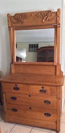 Antique Chest with Mirror. 42" W x 77" H x 19 1/2" D. 