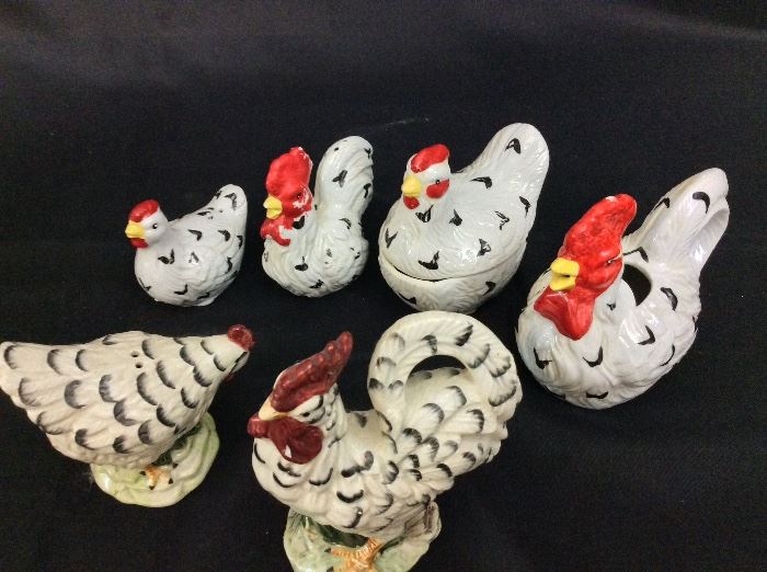 Porcelain Hens and Roosters.