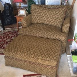 Large Upholstered Chair and Ottoman. 