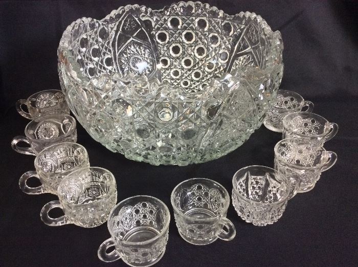 Depression Glass Punch Bowl and Cups