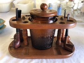 Vintage Pipe stand,tobacco holder and pipes