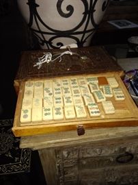 Antique Chinese Mahjong pieces are bone