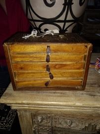Antique Chinese carved wood Mahjong chest