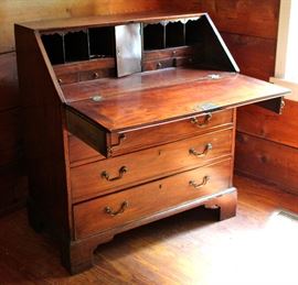 interior of Virginia Chippendale style slant front desk