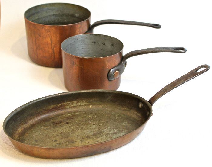 copper collection includes sauce pans, au gratin pans, rondeaux, and stock pot