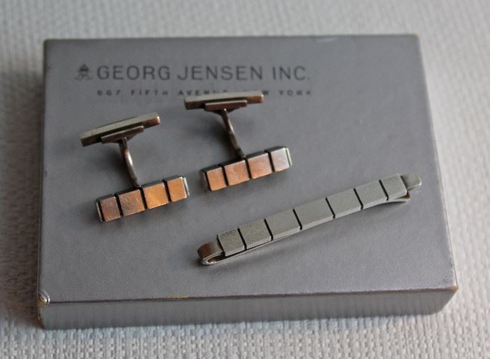 sterling cuff links & tie bar set by Georg Jensen